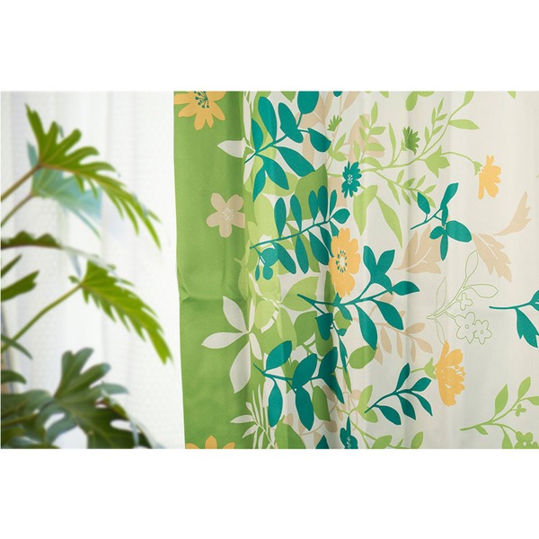 6種類から選べるリーフ柄遮光カーテン 〔2枚組 100×135cm/グリーン〕 形状記憶 洗える ボタニカル柄 『フロー』の通販は 5,116円