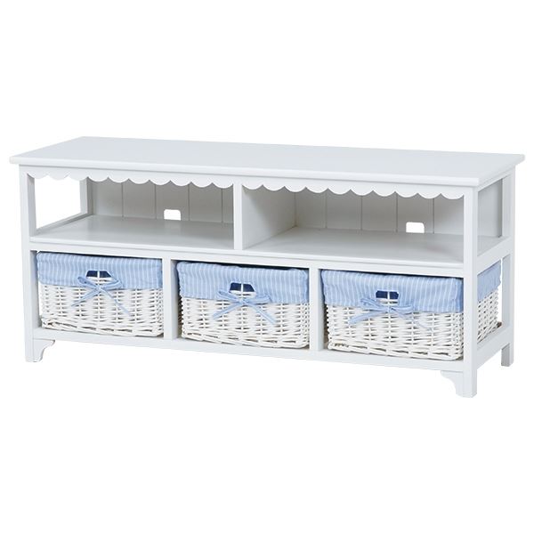 カントリー調テレビ台/テレビボード 〔幅100cm：26型〜42型対応〕 木製 内布付きバスケット収納 ホワイト(白) 〔完成品〕の通販は