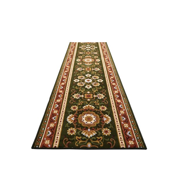 アラベスク柄 廊下敷き/フロアマット 〔グリーン 80×440cm〕 抗菌・防臭・吸水・速乾加工 滑りにくい加工 洗える 日本製の通販は
