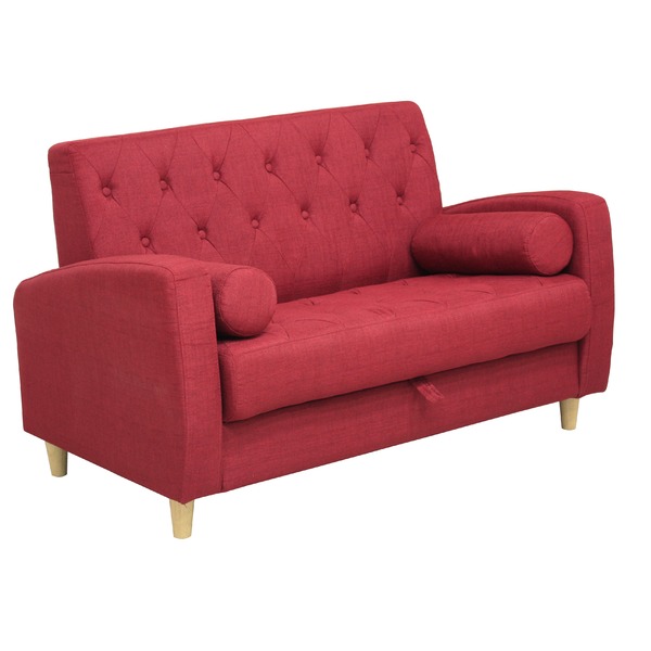 ソファー 〔2人掛け〕 ファブリック地 座面下収納 クッション/肘付き 北欧風 レッド(赤)の通販は