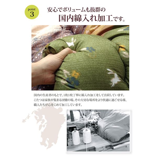 和柄 こたつ布団 正方形 掛け単品 『こよみ』 グリーン 約205×205cm