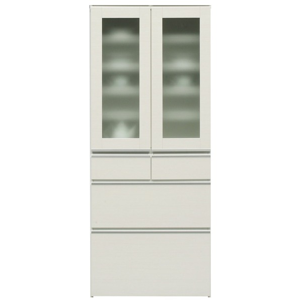 食器棚 ダイニングボード 幅70cm ホワイト 飛散防止ガラス扉 耐震