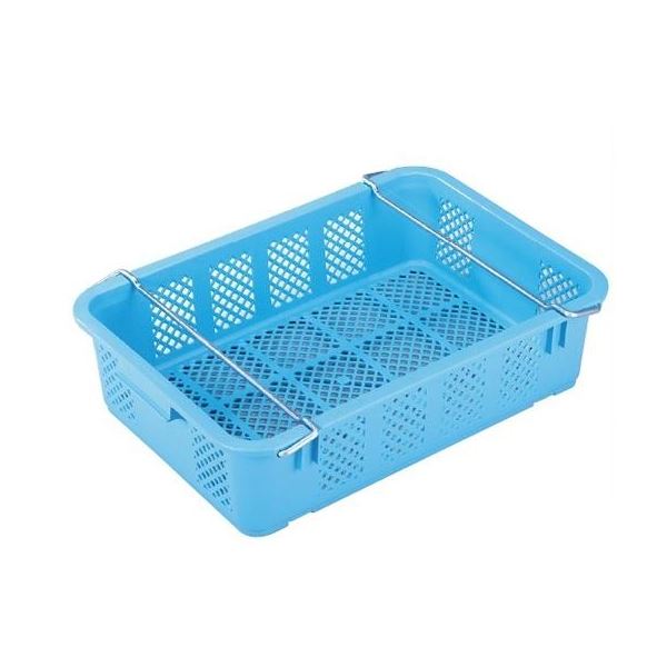 〔5個セット〕プラスケット/網目ボックス 〔No.350 金具付き〕 ブルー スタッキング金具使用時：段積み可の通販は