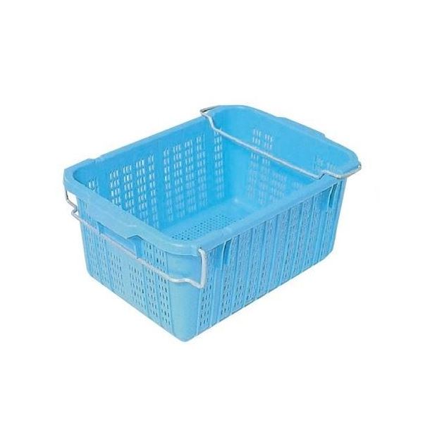 〔10個セット〕プラスケット/網目ボックス 〔No.450 金具付き〕 ブルー スタッキング金具使用時：段積み可 【北海道・沖縄・離島配送不可】