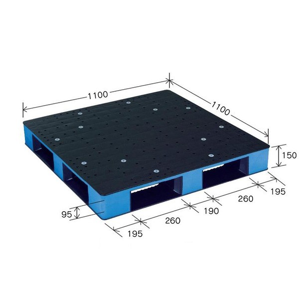 カラープラスチックパレット/物流資材 〔1100×1100mm ブラック/ブルー〕 片面使用 HB-D4・1111SC 岐阜プラスチック工業