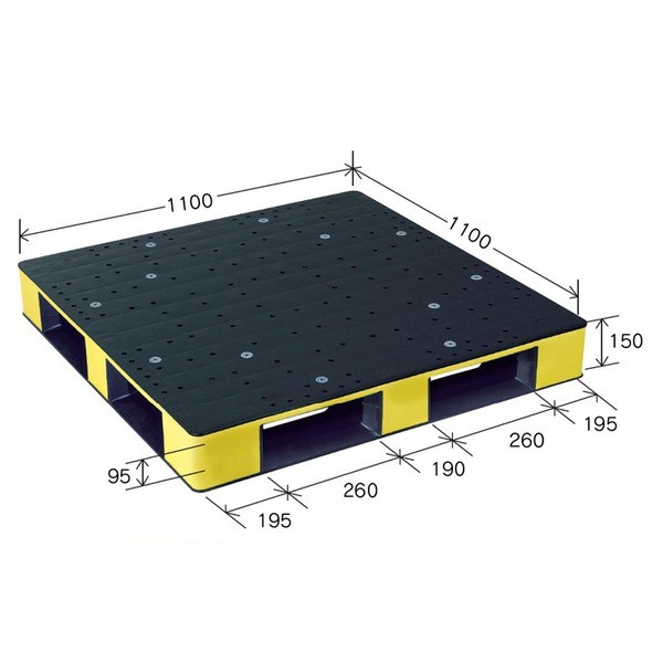 カラープラスチックパレット/物流資材 〔1100×1100mm ブラック/イエロー〕 片面使用 HB-D4・1111SC 岐阜プラスチック工業