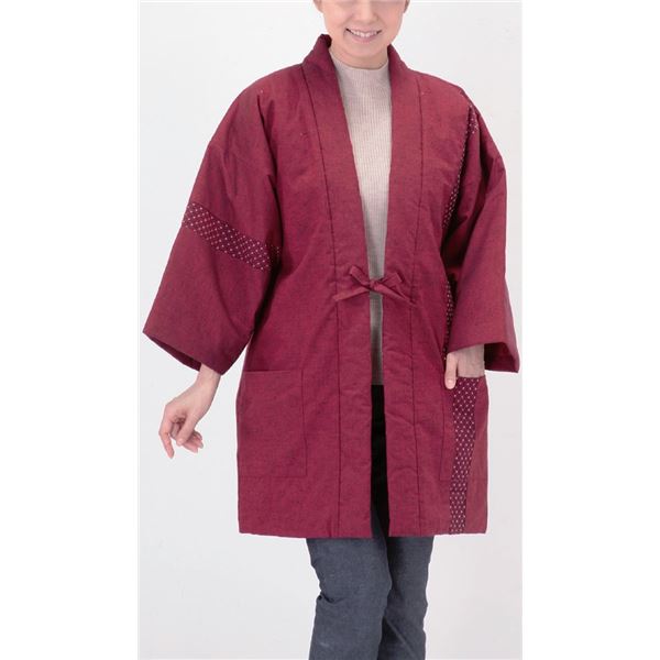 久留米織ロング半天〔婦人用〕エンジ系 M〜LL 【北海道・沖縄・離島配送不可】