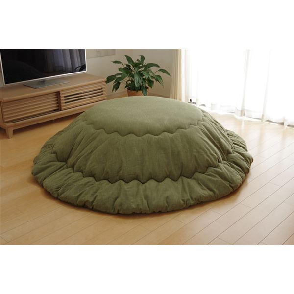 こたつ布団 丸型 円形 掛け単品 つむぎ調 『先染めつむぎIT』 グリーン 約225cm丸(厚掛けタイプ)の通販は