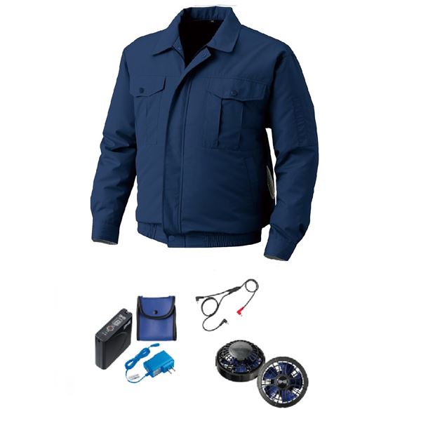 屋外作業用 空調服KU90720/作業着 〔ファンカラー：ブラックブルー カラー：ダークブルー 5L〕 チタン加工 パワーファンバッテリーLISUPER1セット 【北海道・沖縄・離島配送不可】