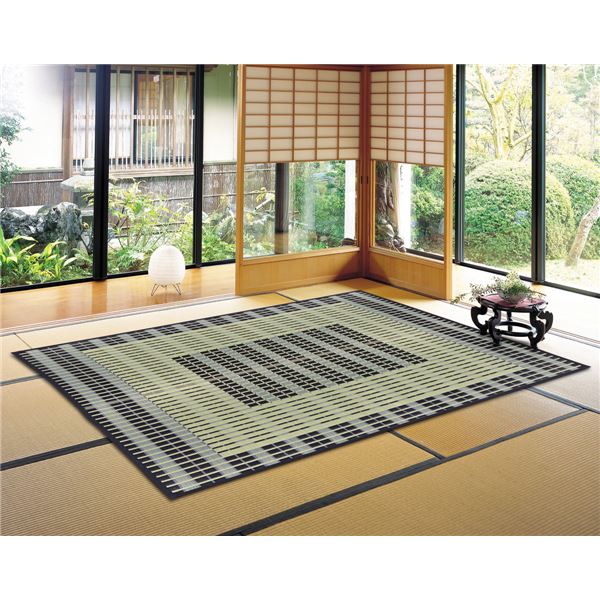 国産い草 ラグマット/絨毯 〔約191×250cm ブルー〕 日本製 裏貼り仕様 防滑加工 縁：綿100％ 『築彩 ちくさい』 〔リビング〕の通販は