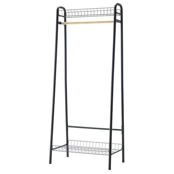 ハンガーラック/コートハンガー 2セット 〔ブラック〕 幅70cm×奥行44cm×高さ170cm 木製 スチール 〔リビング〕 〔組立品〕 【北海道・沖縄・離島配送不可】