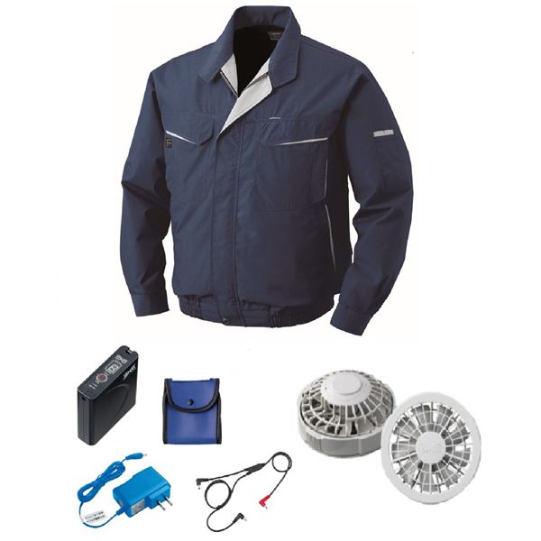 KU90470 空調服 R 綿・ポリ混紡 FAN2200G・RD9261・LISUPER1セット ネイビー 5L 【北海道・沖縄・離島配送不可】