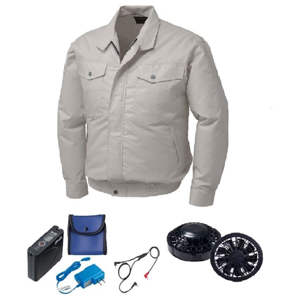 KU91710 空調服 R 綿・ポリ混紡 制電 FAN2200B・RD9261・LISUPER1セット シルバー LL 【北海道・沖縄・離島配送不可】