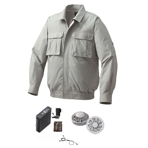 綿薄手脇下マチ付き 空調服(KU91900)/作業着 〔ファンカラー：グレー モスグリーン 5L〕 リチウムバッテリー(LIPRO2)セットの通販は