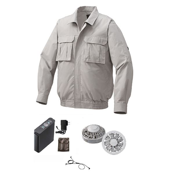 綿薄手脇下マチ付き 空調服(KU91900)/作業着 〔ファンカラー：グレー シルバー M〕 リチウムバッテリー(LIPRO2)セット 【北海道・沖縄・離島配送不可】