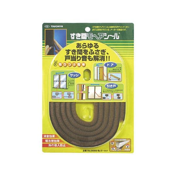 (まとめ) 槌屋 すき間モヘヤシール ゴールド 9mm×9mm×2m NO9090-LBR 1巻 〔×5セット〕 【北海道・沖縄・離島配送不可】