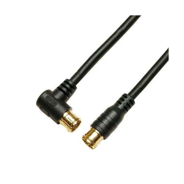（まとめ）HORIC アンテナケーブル 5m ブラック 両側F型差込式コネクタ L字／ストレートタイプ HAT50-056LPBK〔×5セット〕 【北海道・沖縄・離島配送不可】