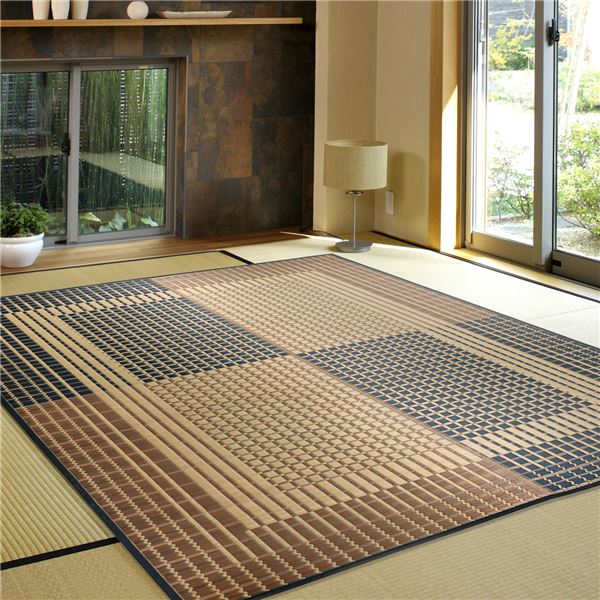 国産い草 ラグマット(裏貼り)/絨毯 〔約191×191cm ベージュ〕 日本製 縁：綿100％ 『右京 うきょう』 〔リビング ダイニング〕 【北海道・沖縄・離島配送不可】の通販は