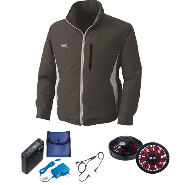 KU90520 空調服 R ポリエステル製フード付き FAN2200BR・RD9261・LISUPER1セット チャコール M 【北海道・沖縄・離島配送不可】