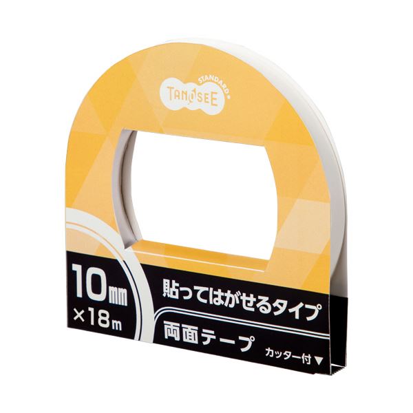 （まとめ）TANOSEE 両面テープ 貼ってはがせるタイプ カッター付 10mm×18m 1セット（10巻） 〔×3セット〕 【北海道・沖縄・離島配送不可】