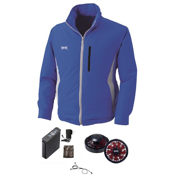 フード付き ポリエステル製 空調服/作業着 〔ファンカラー：ブラックレッド ブルー 4L〕 リチウムバッテリー付き 撥水 LIPRO2 KU91520の通販は