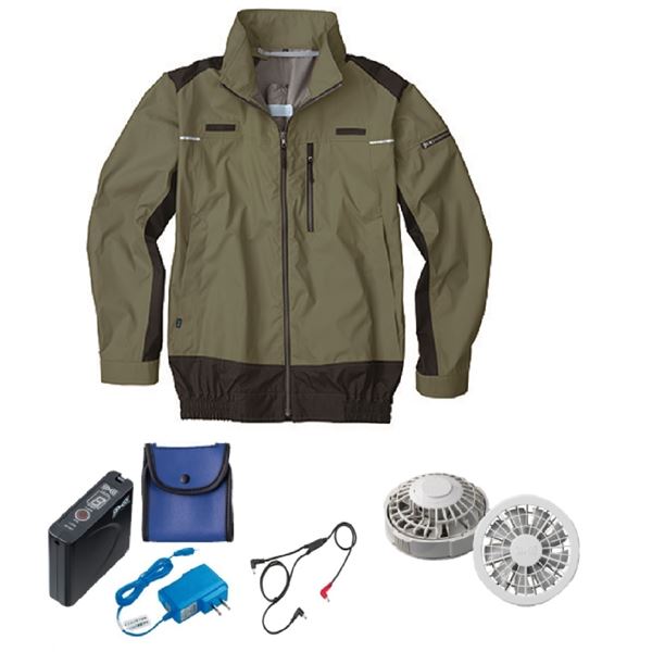 KU92110 空調服 R ポリエステル製 遮熱フルハーネス仕様 FAN2200G・RD9261・LISUPER1セット カーキグリーン 3L 【北海道・沖縄・離島配送不可】