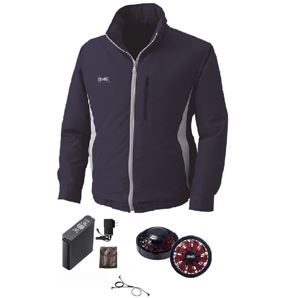 フード付き ポリエステル製 空調服/作業着 〔ファンカラー：ブラックレッド ネイビー L〕 リチウムバッテリー付き 撥水 LIPRO2 KU91520の通販は