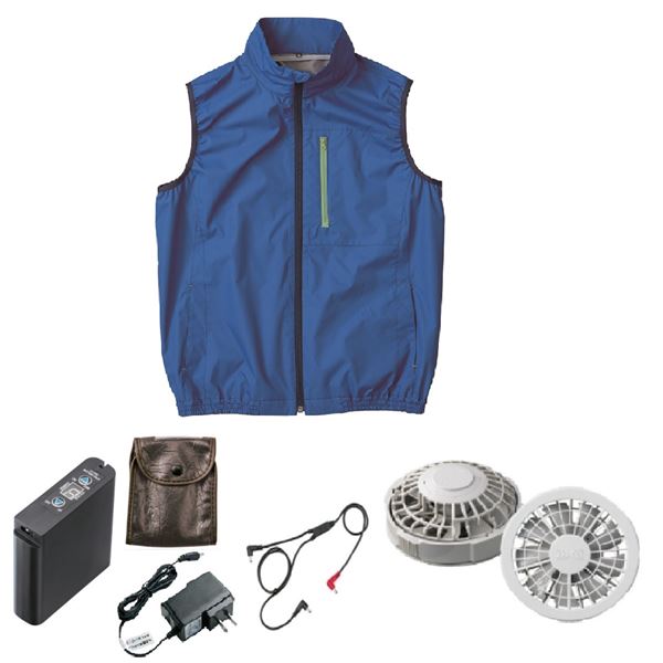 KU92140 空調服 R ポリエステル製 遮熱 タチエリ ベスト FAN2200G・RD9261・LIPRO2セット ブルー 5L 【北海道・沖縄・離島配送不可】