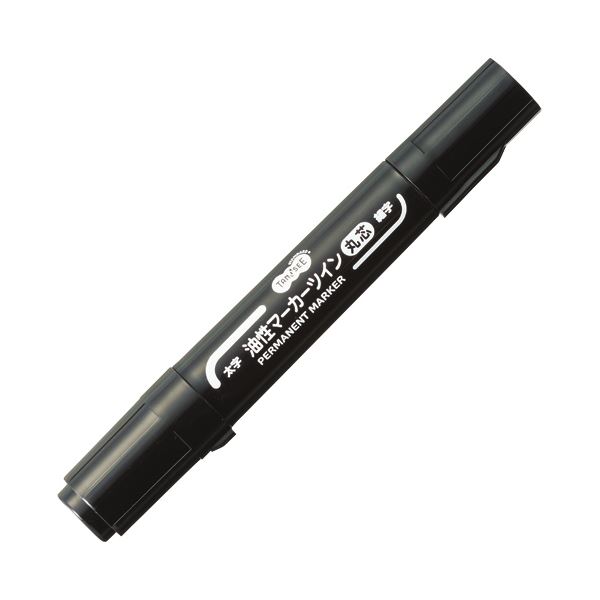 (まとめ) TANOSEE キャップ式油性マーカーツイン 太字（丸芯）+細字 黒 1セット（10本） 〔×10セット〕 【北海道・沖縄・離島配送不可】