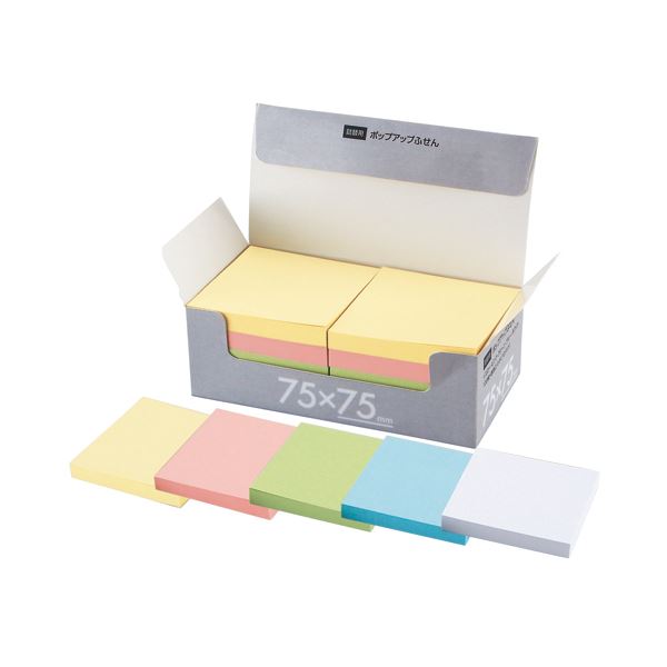 (まとめ) TANOSEE 片手で取れるポップアップふせん 詰替用 75×75mm 5色 1パック（10冊） 〔×10セット〕 【北海道・沖縄・離島配送不可】