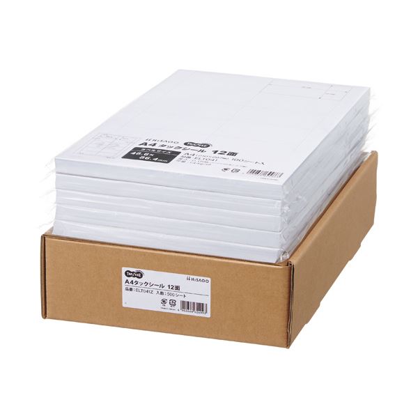 TANOSEE A4タックシール業務用パック 12面 46.6×86.4mm 1箱（500シート：100シート×5冊） 【北海道・沖縄・離島配送不可】