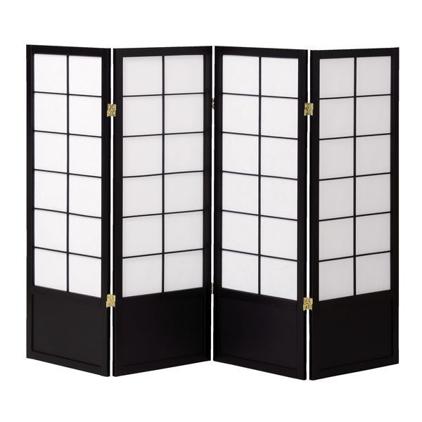 和風衝立/パーテーション 4連 〔ブラック〕 幅450×奥行20×高さ1200mm×4枚 木製 スチール 不織布 完成品 〔和室 リビング〕 【北海道・沖縄・離島配送不可】