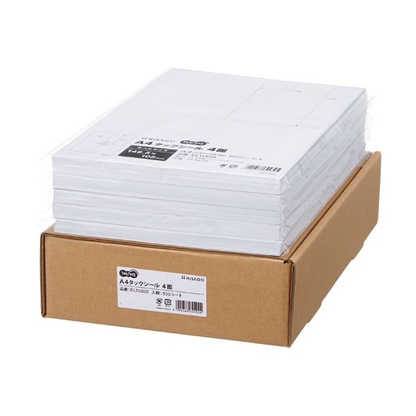 TANOSEE A4タックシール業務用パック 4面 105×148.5mm 1箱（500シート：100シート×5冊） 【北海道・沖縄・離島配送不可】