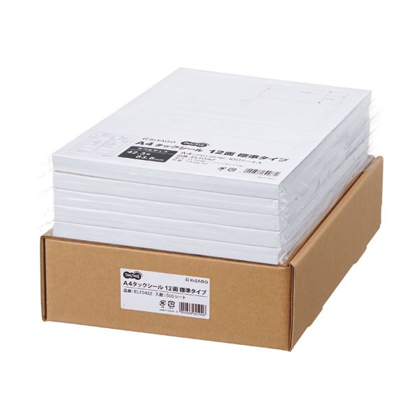 TANOSEE A4タックシール業務用パック 12面標準タイプ 42.3×83.8mm 1箱（500シート：100シート×5冊） 【北海道・沖縄・離島配送不可】