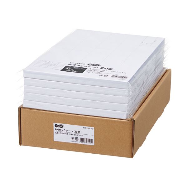 TANOSEE A4タックシール業務用パック 20面 42×74.25mm 1箱（500シート：100シート×5冊） 【北海道・沖縄・離島配送不可】