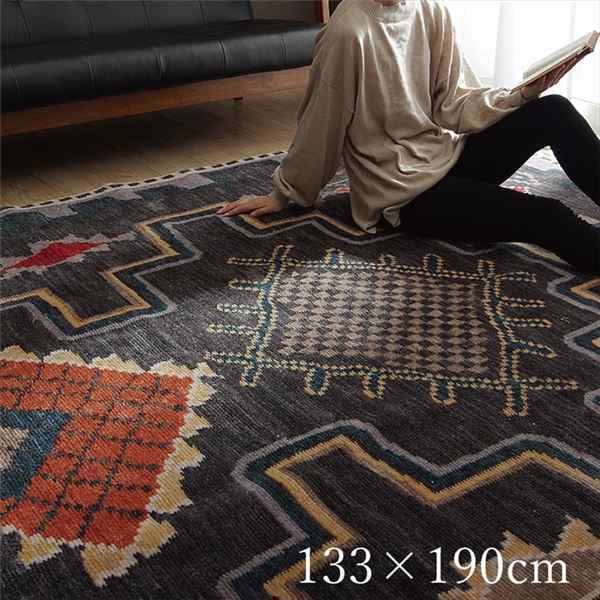 作品 ラグ/マット ウィルトン 約133×190cm 1.5畳 グレー 『ウルファ』 畳める キリム柄 手織り風 インテリア・寝具