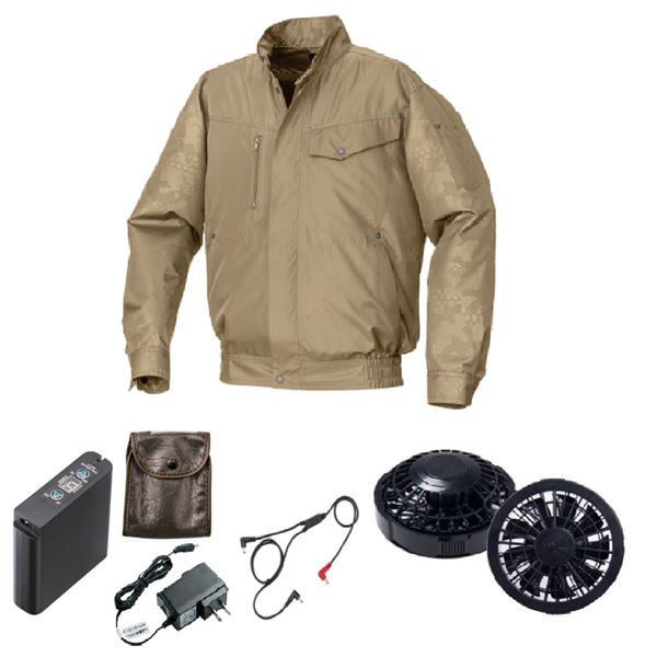 KU92000 空調服 R ポリエステル製 エンボスプリント FAN2200B・RD9261・LIPRO2セット キャメル×キャメルエンボス L 【北海道・沖縄・離島配送不可】