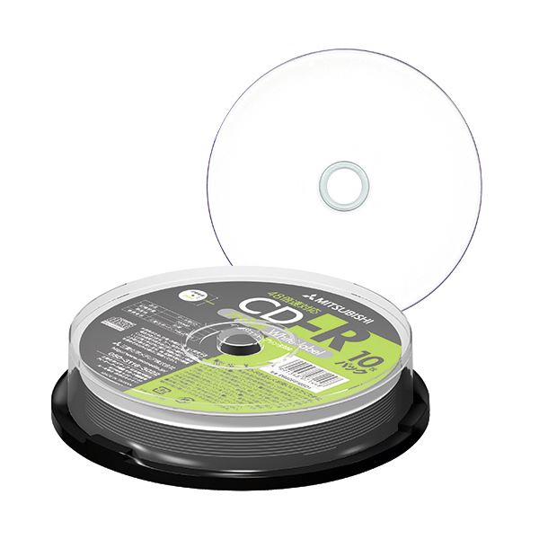 （まとめ）三菱ケミカルメディア データ用CD-R700MB 48倍速 ホワイトワイドプリンタブル スピンドルケース PR80FP10SD1 1パック(10枚) 〔×10セット〕 【北海道・沖縄・離島配送不可】