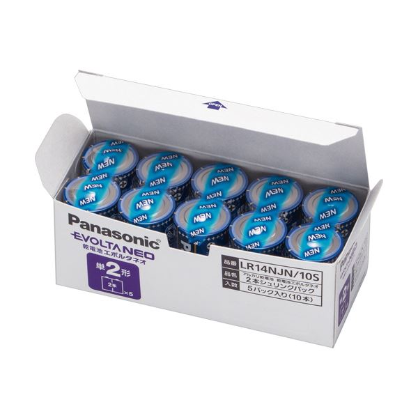 (まとめ) パナソニック アルカリ乾電池EVOLTAネオ 単2形 LR14NJN/10S 1箱(10本) 〔×10セット〕 【北海道・沖縄・離島配送不可】
