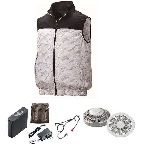 KU92020 空調服 R ポリエステル製 カジュアルベスト FAN2200G・RD9261・LIPRO2セット ネイビー×薄グレーカモ 4L 【北海道・沖縄・離島配送不可】