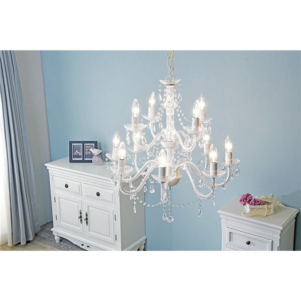 シャンデリア/照明器具 〔12灯 クリア 〕 幅65×奥行65×高さ69cm スチール アクリル樹脂 組立品 〔リビング ダイニング〕 【北海道・沖縄・離島配送不可】