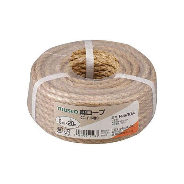 (まとめ) TRUSCO 麻ロープ 3つ打 線径6mm×長さ20m R-620A 1巻 〔×5セット〕 【北海道・沖縄・離島配送不可】