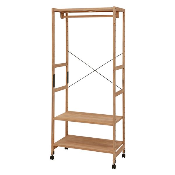 ハンガーラック/衣類収納 〔ライトブラウン 幅77×奥行40×高さ176cm〕 木製 キャスター付 高さ調節 組立式の通販はその他玄関収納