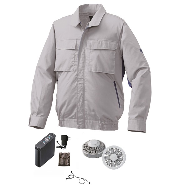 株式会社空調服 綿・ポリ混紡脇下マチ付きII空調服(KU91910)/作業着〔ファンカラー：グレー カラー：シルバー×ブルー M〕 リチウムイオンバッテリー(LIPRO2)セットの通販は