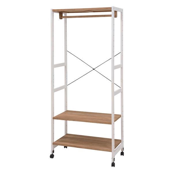 ハンガーラック/衣類収納 〔ホワイトウォッシュ×ライトブラウン 幅77×奥行40×高さ176cm〕 木製 キャスター付 高さ調節 組立式の通販は