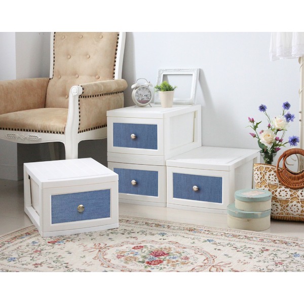 北欧風ヴィンテージチェスト 1段4個組 ブルーデニム 組立品 LB-104-BDの通販は 7,968円