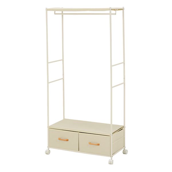 ハンガーラック/コートハンガー 〔ホワイト 幅75×奥行35.5×高さ155cm〕 スチールパイプ 引き出し収納 キャスター付き 組立式 【北海道・沖縄・離島配送不可】