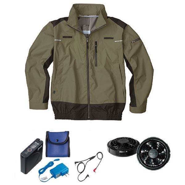 KU92110 空調服 R ポリエステル製 遮熱フルハーネス仕様 FAN2300B・RD9261・LISUPER1セット カーキグリーン L 【北海道・沖縄・離島配送不可】