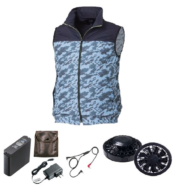 KU92020 空調服 R ポリエステル製 カジュアルベスト FAN2200B・RD9261・LIPRO2セット ネイビー×ネイビーカモ 3L 【北海道・沖縄・離島配送不可】