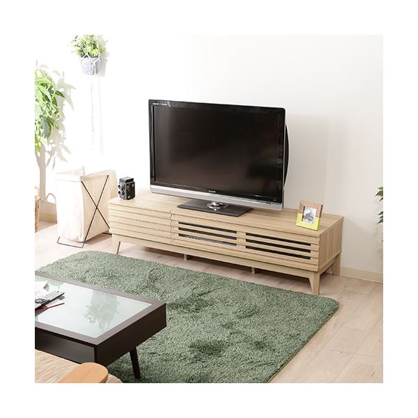 テレビ台/ローボード 〔幅150cm ナチュラル〕 AV機器収納対応 コード穴 引き出し 脚付き 『ライン』 〔リビング〕 【北海道・沖縄・離島配送不可】